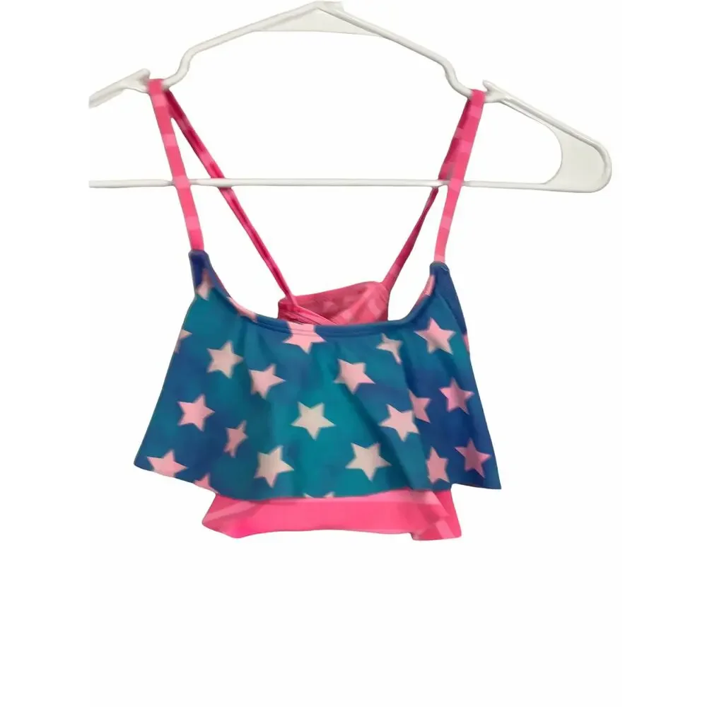Xhilaration Girl's Stars & Striped Pink Blue Swim Bikini Set Kid's Size Medium